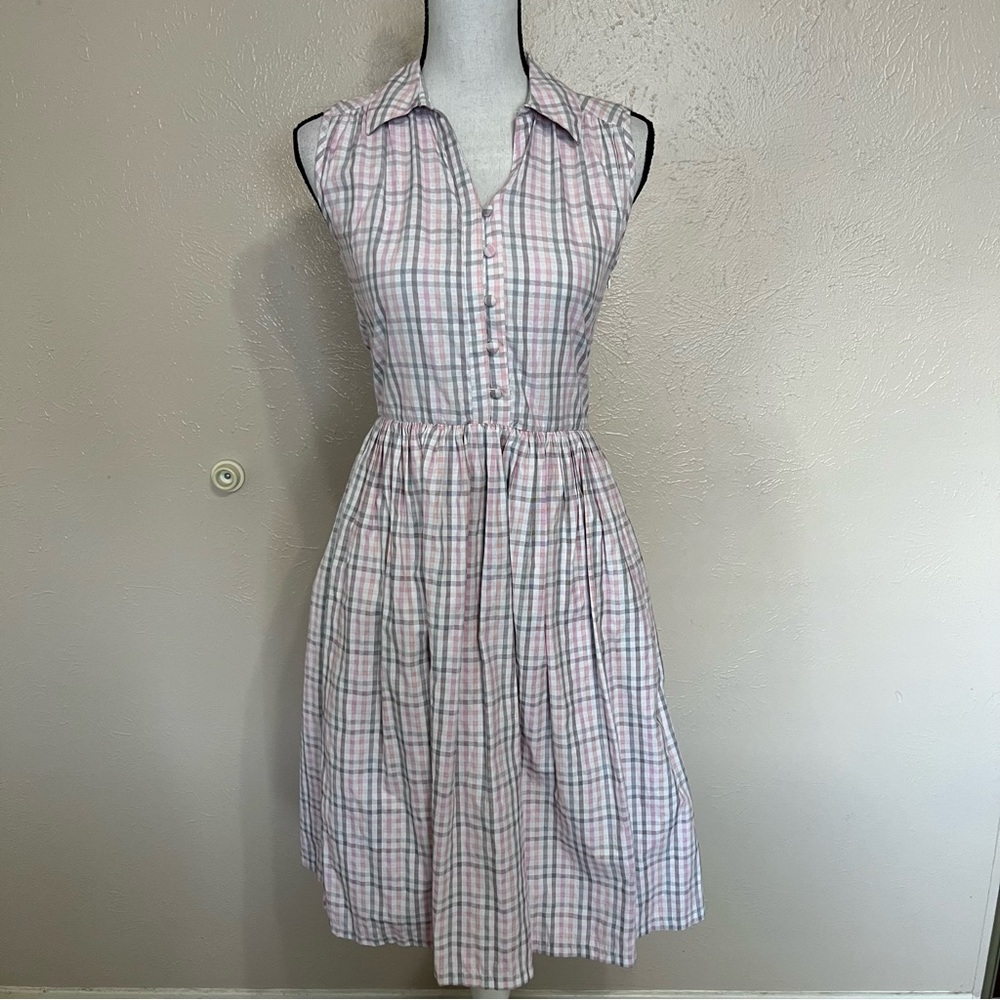 French Connection Pink Gingham Sleeveless Shirt Dress Womens Size 4